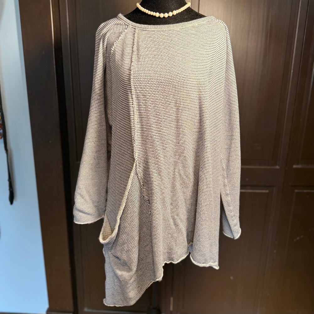 Calvin Klein Performance Black & White Striped Scoop Neck Sweater